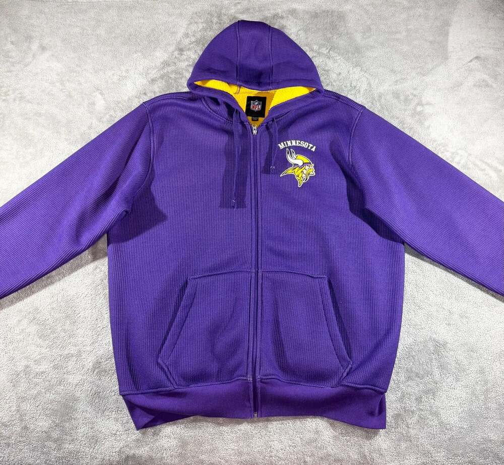 NFL Minnesota Vikings Full Zip Hoodie XXL Purple Waffle Knit Sherpa Lined